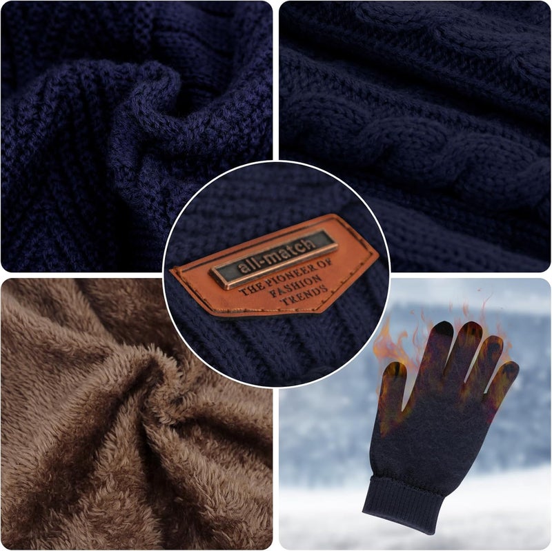 MAYLISACC Winter Knit Beanie Hat Neck Warmer Scarf and Touch Screen Gloves Set 3 Pcs Fleece Lined Skull Cap for Men Women - Image 3